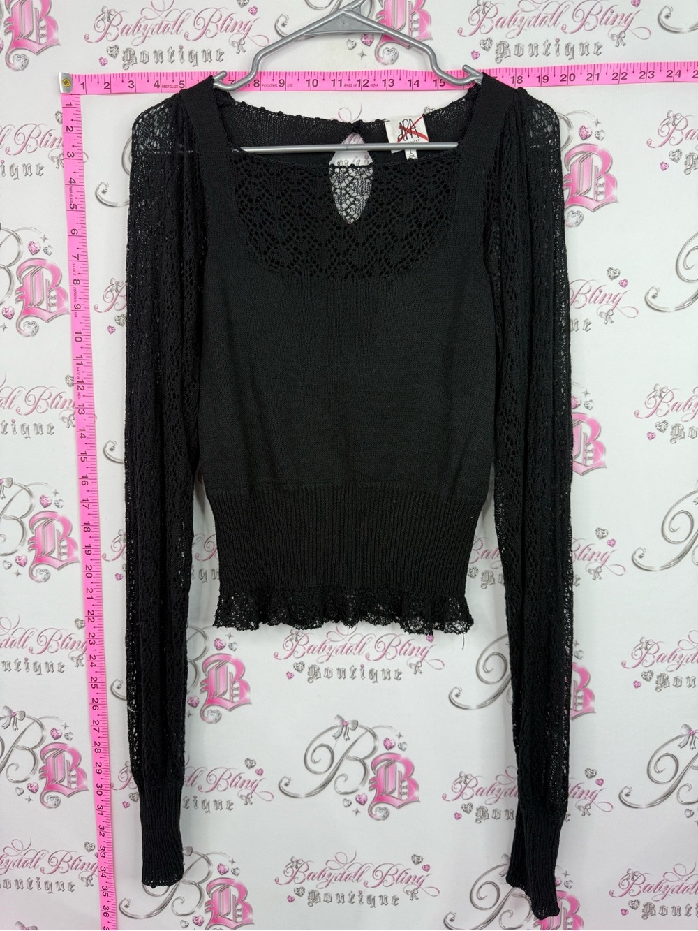 DRA LOS ANGELES shirt black Lace Sleeve Knit Top new with tags
